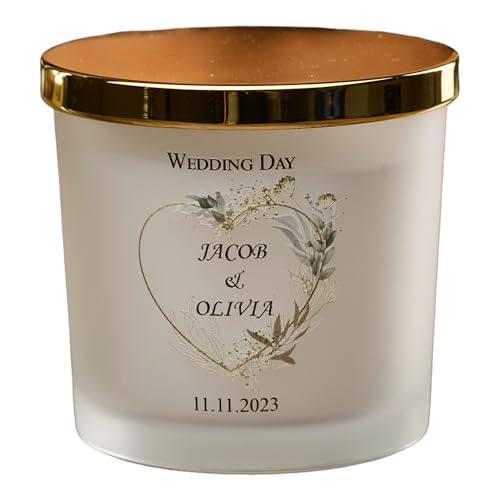 Personalised Large Double Wick Wedding Candle Gift with Gold Leaf (Fresh Cotton)