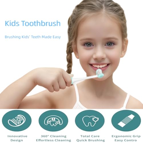 FOREVIVE Kids Toothbrush Medium,Child Toothbrush Soft Bristle,Toddler Tooth Brushes 3 Sided,Brushing Kids Teeth Made Easy and Efficient,Pack 2 (red+Pink)
