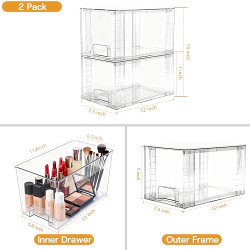 4 Pack Large Stackable Storage Drawers, Acrylic Bathroom Undersink Closet organizers and storage, Clear Plastic Bins for - Additional View