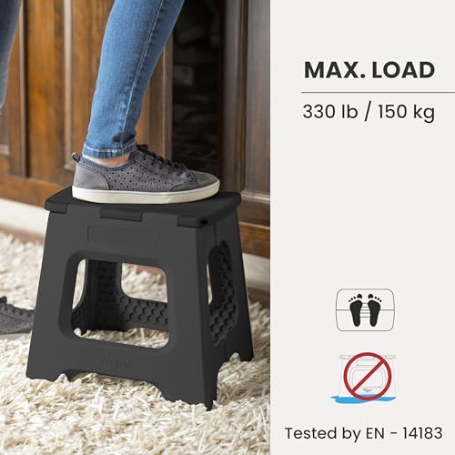 Image of Vigar Compact Step Stool Foldable, 10-1 /2-inch Step Stools for Adults up to 330 Pound, Lightweight Stool, Non-Slip Folding Step Stool, Black | For Adults, Up to 330 Pound, Lightweight Stool, Folding Design, Compact Size, Stable Surface, Easy to Store
