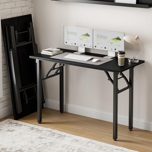 Image of Small Folding Computer Desk - Portable 43.3 Inch Foldable Laptop Table, Collapsible and Compact for Easy Storage and Fast Setup, Lightweight for Small Spaces, Craft and Study Use, Dark Oak