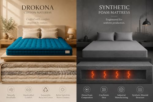Image of Khadi Essential Cotton Gadda Mattress | Double Bed | 72x48x4.5 Inch | 100% Pure Cotton Fabric | Reversible | All Season Breathable | Soft & Firm | (Double)