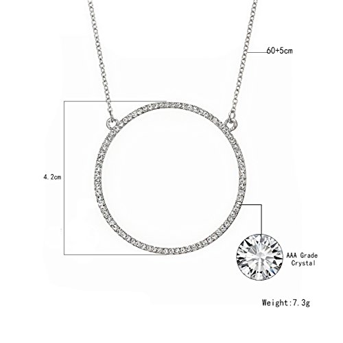 Ouran Open Circle Pendant Necklace For Women,Rose Gold And Silver Plated Long Chain Necklace For Girls With Cz Crystal (Silver Plated) #TOP6