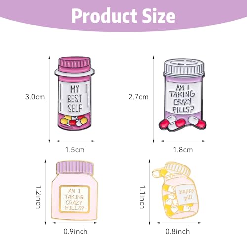 Image of Medical Jewelry Chill Pill Enamel Pin Brooch 4 Pieces Nurse Enamel Pins Cartoon Medical Prescription Pill Pins for Women
