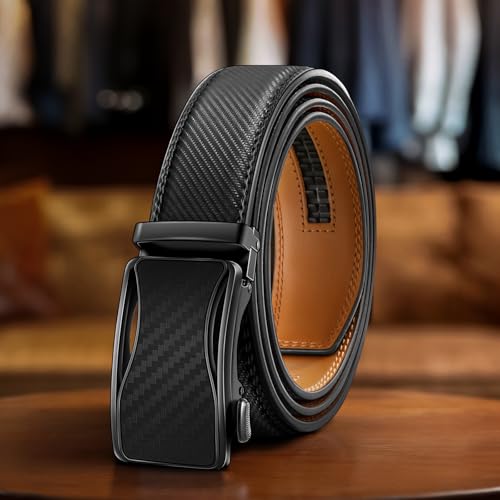 Mens Ratchet Belt, Adjustable Slide Belt For Gift Mens Dress Casual 1 3/8
