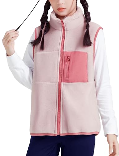 Happy Cherry - Fleeceweste Jungen Mädchen Kinder Winterweste Polar Jacke Ärmellose Kleinkind Fleece Weste Stehkragen Warme Kindermantel Eltern-Kind für Frühling Herbst - 128-134 - Rosa