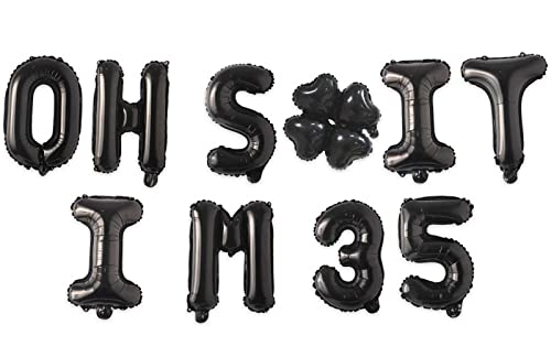 Image of Oh I'm 35! Latex Balloons 16 Inch Black Hallo Thirty Five Cheers to 35 Years Old Theme Decor for Man Woman Happy 35th Birthday Party Photo Studio Prop Flag Decorations Favors Supplies