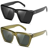 kimorn Sunglasses Womens Men Polarized Trendy Retro Sun Glasses Square Frame K1546 (Black+Green)