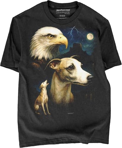 BABATEES Whippet Moonlit Artwork Premium Black Tshirt - 100% Cotton - for Men & Women