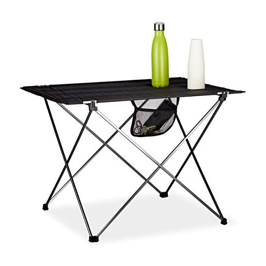 Relaxdays, Negro Mesa de jardín Plegable, con Bolsa para Transportar, Mueble de Exterior, 51x73,5x54,5 cm, Aluminio, poliéster, PVC