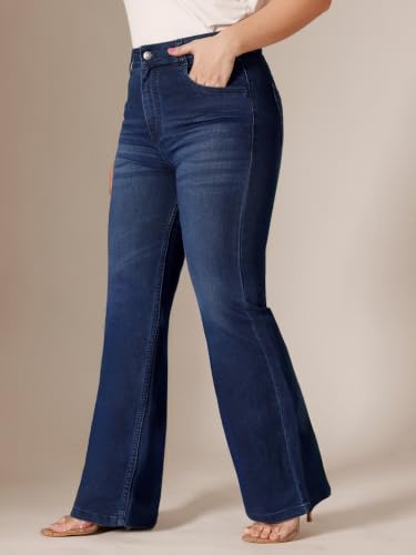 Image of Miss Chase A+ Women's High Rise Regular-Length Stretchable Denim Wide-Leg Shaping Jeans
