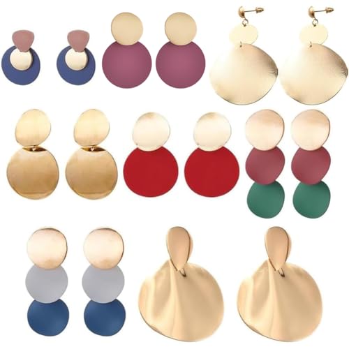 ANATTASOUL 8 Pairs Big Gold Geometric Drop Earrings - Round & Dangle Statement Earrings for Women Birthday Valentine’s Wedding Gift