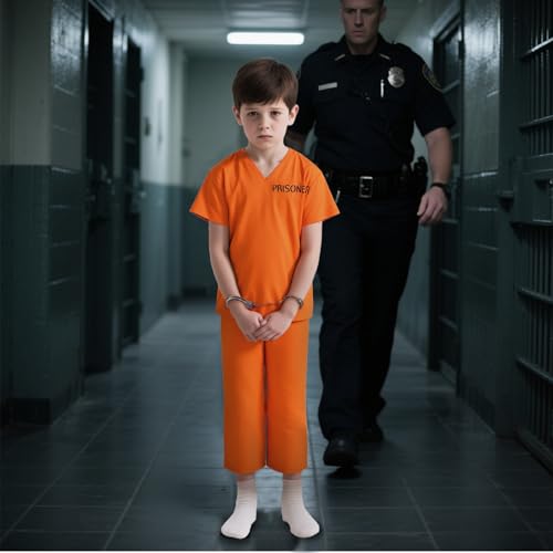 Disfraz de preso naranja para niños 6 piezas miniatura 7