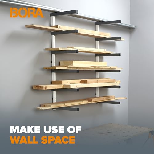 Image of Bora 6 Level Lumber Storage Rack Wood and Garage Organization Space Saving Metal Shelf for Pipes, Boards, Plywood, and Building Materials - PBR-0620 White Gray | Space-saving metal wall mount, 6 levels for boards, pipes, plywood, building materials, white gray