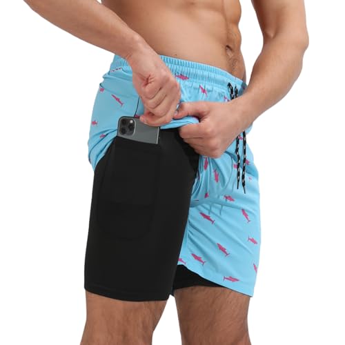 Muscle Killer Men's Swim Trunks with Compression Liner 2 in 1 Board Beach Shorts Quick Dry Swimwear Bathing Suits Swim Short2