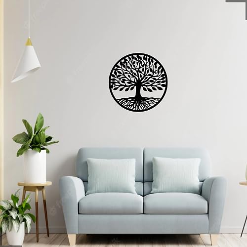 Quadro Mandala Árvore Da Vida Em Mdf Preto 40 Cm Decoração Sala Quarto