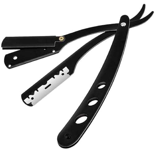 Straight Edge Barber Razor for Close Shaving - Professional Straight Blade Razor for Men (Black)