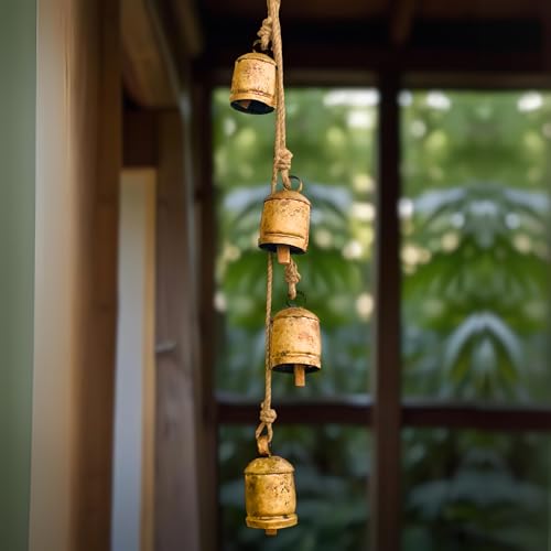 Mie-Creation-Set-of-4-Rustic-Vintage-Cow-Bells-Cluster-on-Jute-Rope-Christmas-Tree-Decorations-Handmade-Metal-Harmony-Cowbells-Shabby-Chic-Wall-Hanging-Holidays-Wreath-decor-Antique-Gold-34-inch Mie Creation Set of 4 Rustic Vintage Cow Bells Cluster on Jute Rope Christmas Tree Decorations Handmade Metal Harmony Cowbells Shabby Chic Wall Hanging Holidays Wreath decor Antique Gold 34 inch