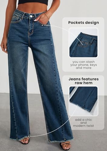 Image of PRETTYGARDEN Women's Wide Leg Jeans Raw Hem Denim Pants