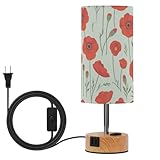 KLL Lámpara de mesa con control táctil de amapola al óleo, lámparas modernas con pantalla de tela, bombillas incluidas para mesita de noche