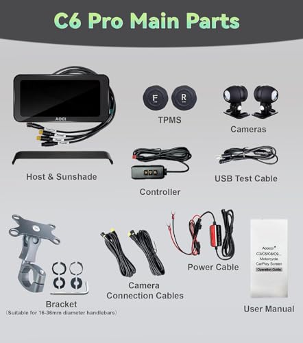 C6 PRO Motorcycle Dash Cam Front and Rear, Motorcycle CarPlay, 1080P Dual Dash Motorbike Camera for Apple CarPlay and Android Auto, GPS & Emergency Lock, 140° Wide Angle, IP67 Waterproof - Image 8