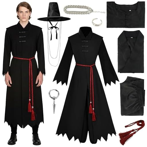 Disfraz Carnaval para Hombre, Disfraz Cosplay Adultos con Camisa, Pantalones, Capa, Sombrero y Accesorios a Juego, Atuendo Oscuro y Misterioso para Halloween Carnaval Fiestas Temáticas Disfraces (M) | Ya disponible en tu tienda friki favorita! En mundofriki.es!
