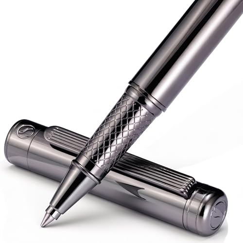 Image of Scriveiner Gun-Metal Rollerball Pen - Stunning Luxury Pen, Schmidt Ink Refill, Best Roller Ball Gift Set for Men & Women, Professional, Executive Office, Nice Pens