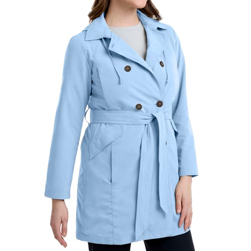 SCOTTeVEST Tabitha Trench Coat for Women - 21 Hidden Pockets - Soft Shell Water Repellent Jacket for Travel & More (Chambray, Medium)