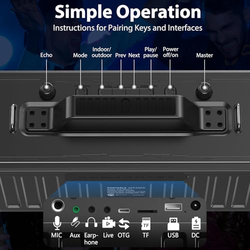 JYX Karaoke Machine for Adults with 2 Wireless Microphones,Portable Bluetooth Speaker, PA System with LED Lights for Home Party, Birthday Gifts, Supports REC/FM/AUX/USB/TF Live Broadcast