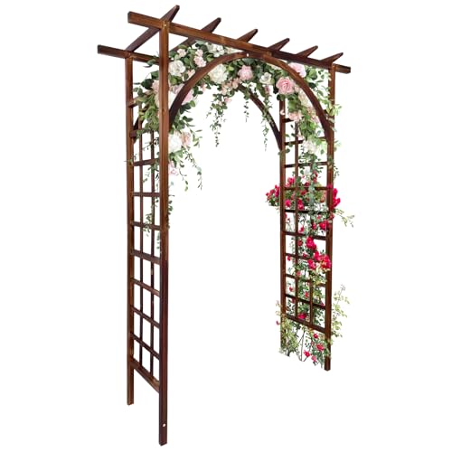 85 in Wooden Garden Arbor,Solid Fir Wood Trellis for Plant Climbing,Wedding Ceremony Decoration Pergola for Garden Backyard,Lawn, Carbonized Wood, Dar