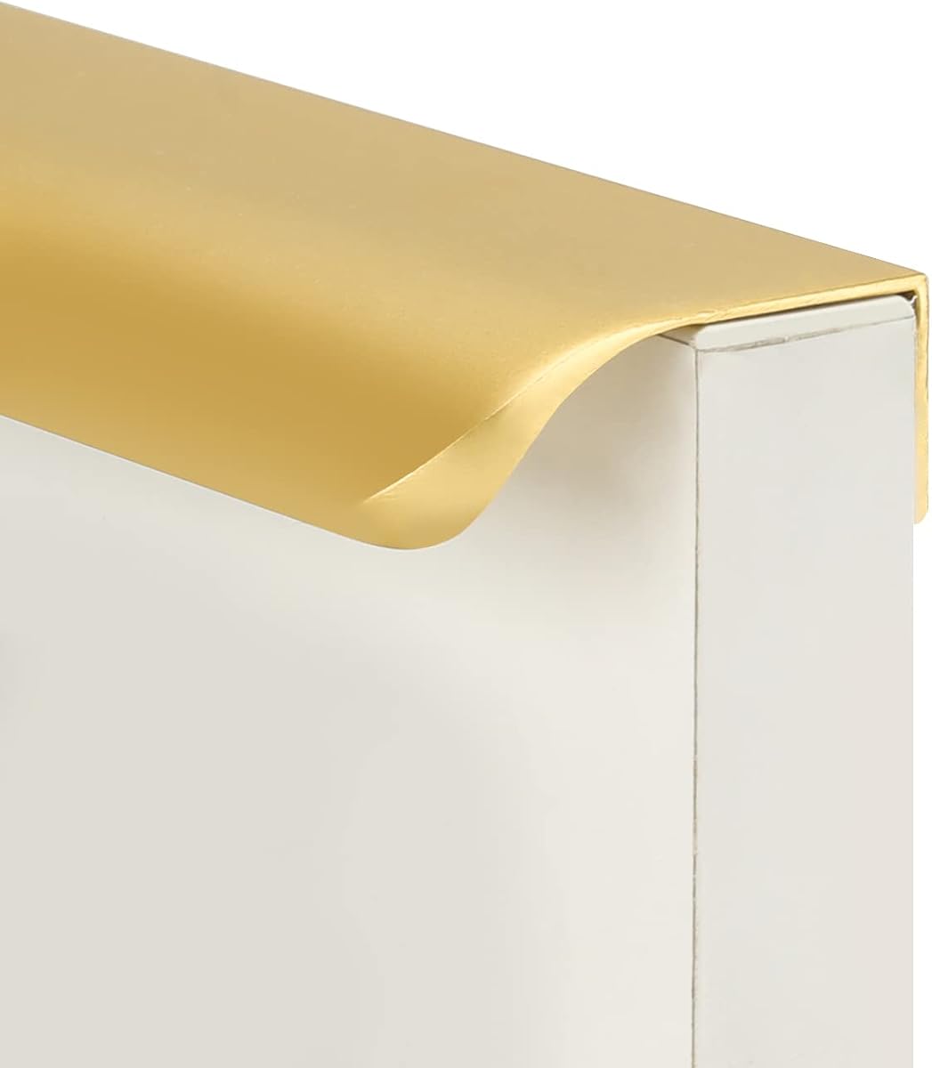 Goldenwarm - Juego de 10 tiradores de dedo de 5 pulgadas, color dorado mate, tiradores de borde de gabinete, manijas de cajón de latón cepillado, herrajes de borde para armario de cocina