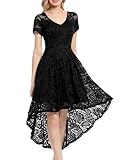 MUADRESS 6066 Women's Vintage Cocktail Dress Floral Lace V Neck Hi-Lo Party Dress Black Large