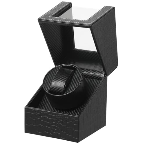 LINGFANSTORE Watch Winder Remontoir Montre Automatique Boîte Cuir Vitrine Acrylique Rotation Silencieux Cadeau pour 1 Montre