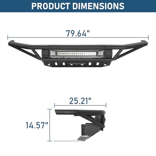 Hooke Road 14-21 Tundra Full Width Front Bumper Compatible with 2014-2021 Toyota Tundra, Baja Tubular Front Bumper with 120W Light Bar, Skid Plate & License Plate Bracket