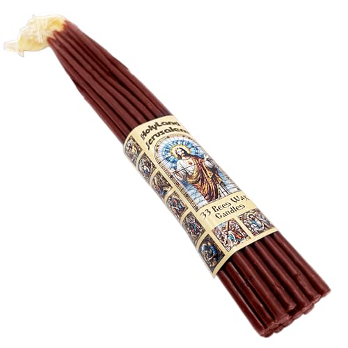 エルサレム発煙蜜蝋ダークレッド祈りキャンドル 33個 教会、ホームデコレーション、宗教儀式用 11インチ/28cm