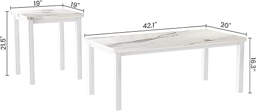 Miniatura 2 de AWQM Juego de mesa auxiliar de mármol sintético, mesa auxiliar rectangular y 2 mesas auxiliares para sofá, juego de mesa de sala de estar de 3