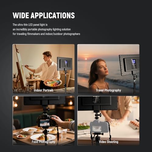 Image of NEEWER Basics 13 inch LED Video Light Panel, 20W Ultra Thin Bi Color Dimmable DSLR Camera Soft Photo Key Lighting for Streaming Studio Photography Podcast Recording, 8000mAh /3200-5600K /CRI97+, NL-192B