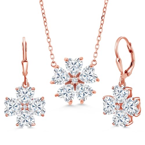Gem Stone King 18K Rose Gold Plated Silver White Moissanite