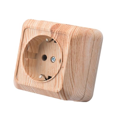 Prise murale encastrable,Set de prises électriques murales,Prise murale d'intérieur 250V AC 16A,Prise de terre Grain de bois blanc