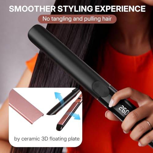 Image of Creamily 1 Inch Hair Straightener Iron , Professional Ceramic Flat Iron Hair Straightener and Curler 2 in 1 with 20s Fast Heating, Lcd Display & Auto Shut-Off, 6 Adjustable Temp for Less Frizz, Shines and Smooth, Styling Tools