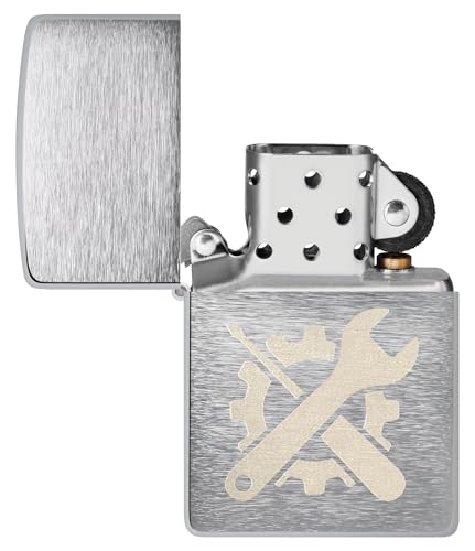 Zippo Sturmfeuerzeug - Tools, Brushed Chrome, Laser Engrave - Nachfüllbar - Wiederverwendbar - Windfestes Design - Geschenkbox - Made in USA
