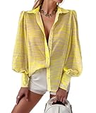 Teepie Women's Button Down Print Long Sleeve Blouses Loose Fashion Tops Yellow