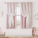 Lino Rosa Kids Blackout Curtains for Bedroom Girls,Pink Flower Polka Dot Sheer Black Out Kawaii Pastel Curtains for Playroom Dorm Little Toddler Girl Room 2 Panels