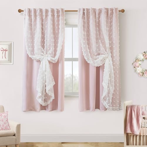 Lino Rosa Kids Blackout Curtains for Bedroom Girls,Pink Flower Polka