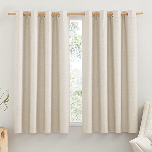NICETOWN 100% Absolutely Blackout Linen Curtains with Thermal Insulated White