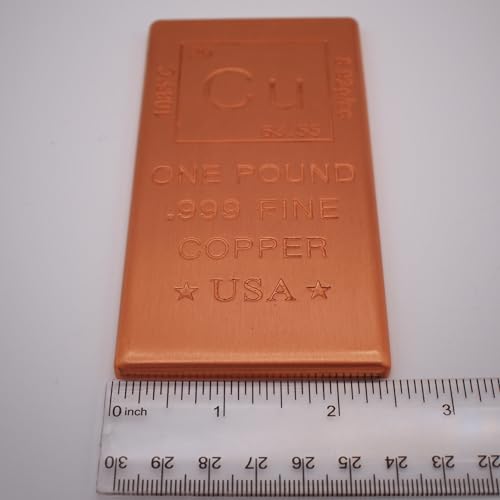 1 lb Copper Bar (Flat Style) .999 Pure Bullion with Periodic Table Element Design (1 Pound) by Mint State Gold