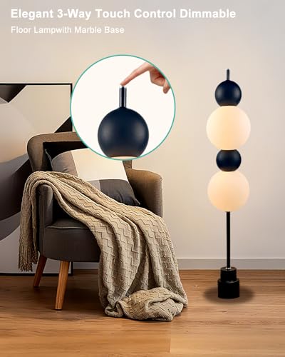 Image of Lightdot Black Globe Floor Lamp with 3 Color Temperatures LED Bulbs Included,Dimmable Floor Lamps with Touch Switch,Unique Modern Standing Tall Lamp for Bedroom Living Room /Sofa Beside /Corner Decor