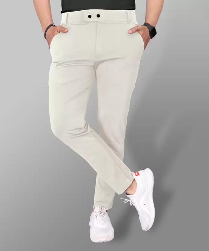 Image of Men's Stylish Slim Fit Lycra Blend Trousers - Pack of 2 (Combo) Formal Pants for Men | Stretchable Regular Office Formal Wear | Comfortable Solid Casual, Business, and Work Trousers for Men