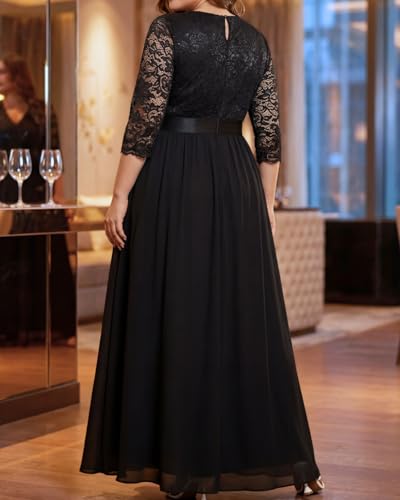 Image of Pinup Fashion Wedding Dresses for Bride Plus Size - Formal Evening Gown Wrap Neck Lace Chiffon Long Dress