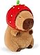 Capybara Kuscheltier, Capybara Plüschtier Con Abnehmbarer Erdbeerhut, Simulation Kawaii Stofftier Capybara, Kissen Spielzeug Wurfkissen Geschenk für Kinder Mädchen, Jungen, 3+ Jahre (33cm Erwachsener)